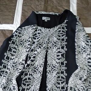 JM Collection Black Blouse with White Patterns